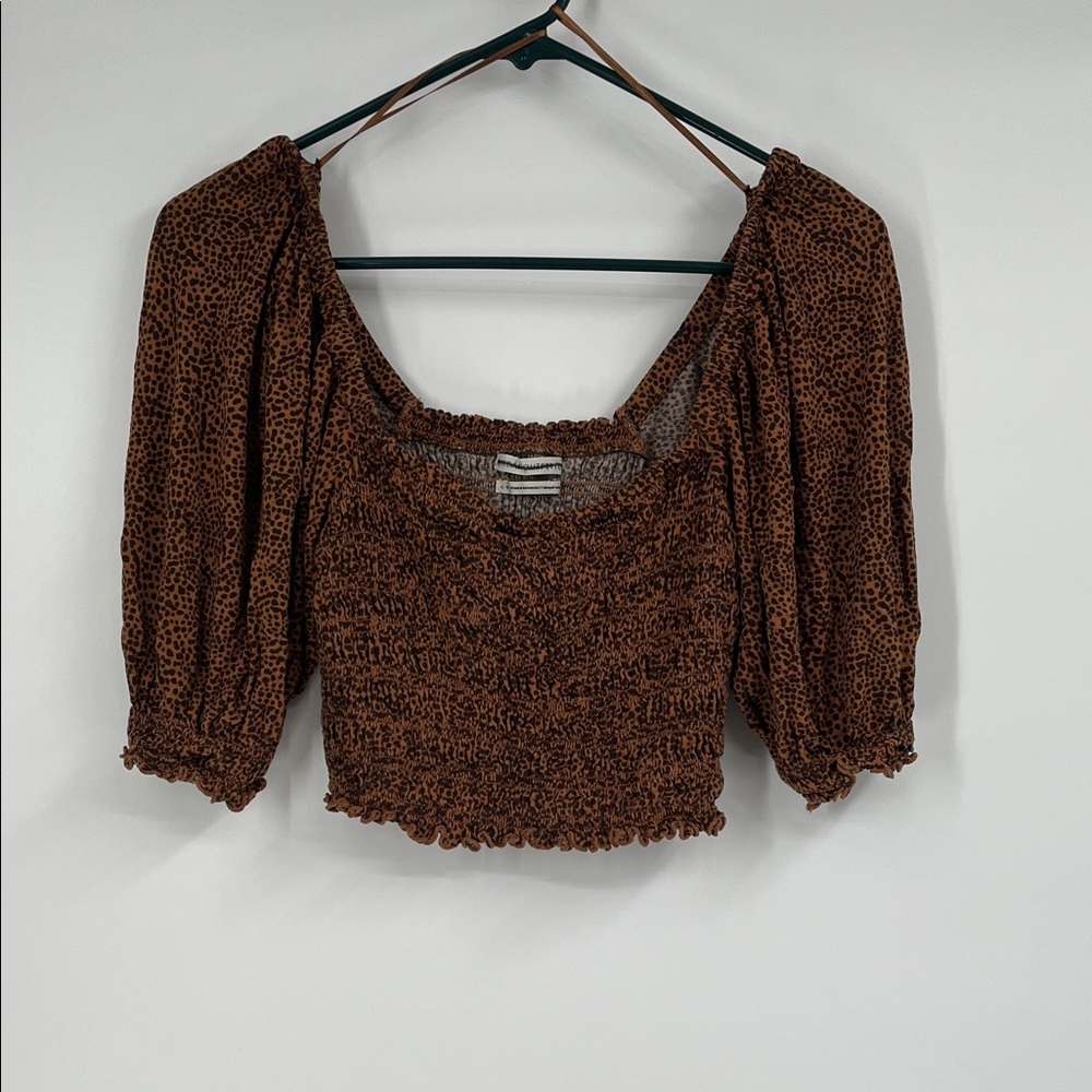 Urban Outfitters Brown Animal Print Balloon Sleeve Cropped Top Size Large